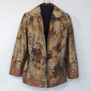 Chico's Womens 2 / Large Silk Blend Floral Animal Print Sequin Blazer Jacket